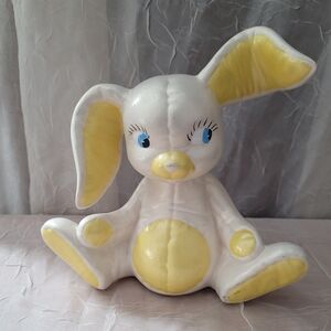 Vintage Kimple Mold Rabbit Figurine Painted Ceramic Sitting Bunny Bank